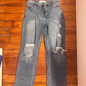 high waist loose leg hollister ripped jeans